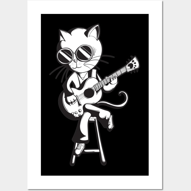 Cat Guitar Musician Wall Art by TKDoodle